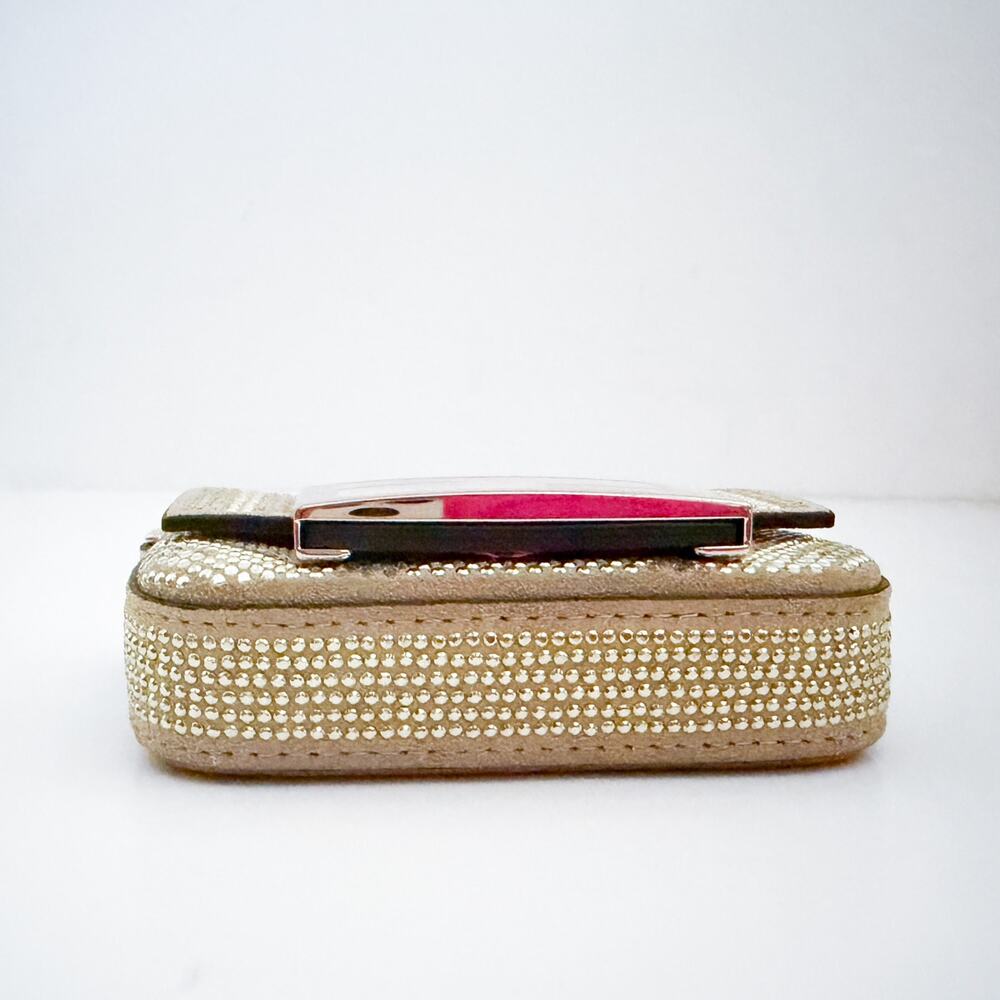 Fendi Crystal Vitello Laminato FF Nano Maxi Buckle Baguette Charm Light Gold - Picture 3 of 16